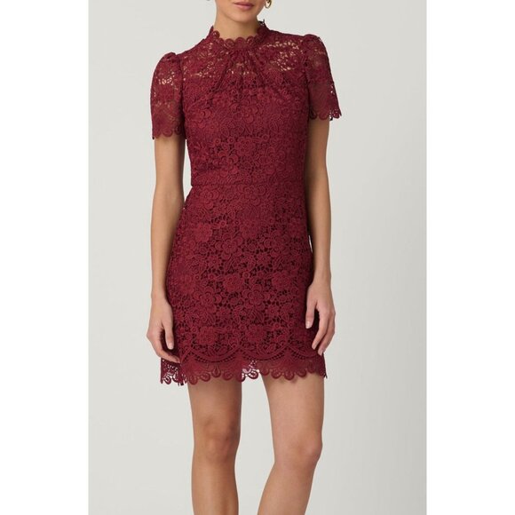 NWT SHOSHANNA Ella Lace Mini Dress in Burgundy Size 8 $440 - Picture 1 of 4